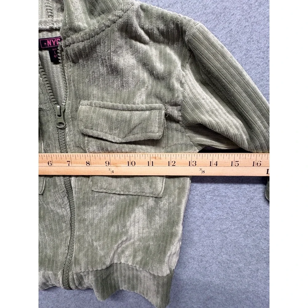 NYC Girls 4T Sage Green Ribbed Velour Tracksuit‎ Zip Hoodie Cargo Joggers Set